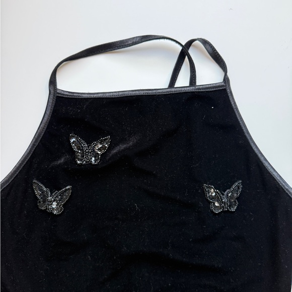 City Triangles Dresses & Skirts - City Triangles Y2K 90s Black Velvet Maxi Dress Butterfly Beaded Side Slit